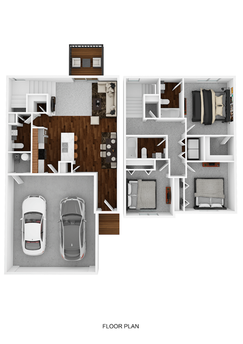 Floor plan for 3 beds, 2.5 baths, 1308 sqft